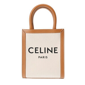 Celine Vertical Cabas Bag Natural Tan Canvas Leather Handbag
